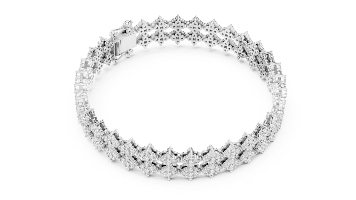 Floral Cluster Diamond Link Lab-Grown Tennis Bracelet White Gold