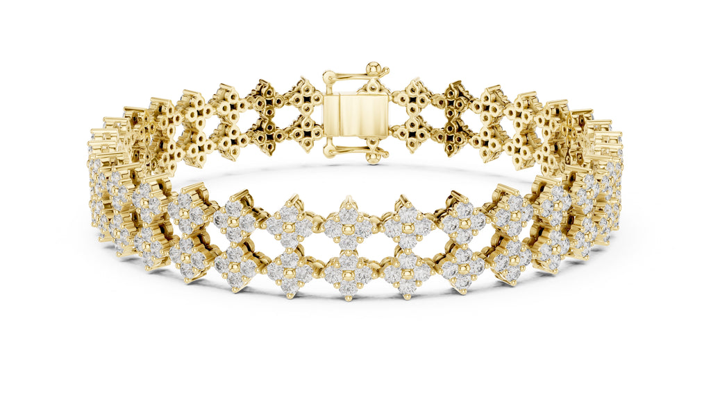 Floral Cluster Diamond Link Lab-Grown Tennis Bracelet Yellow Gold