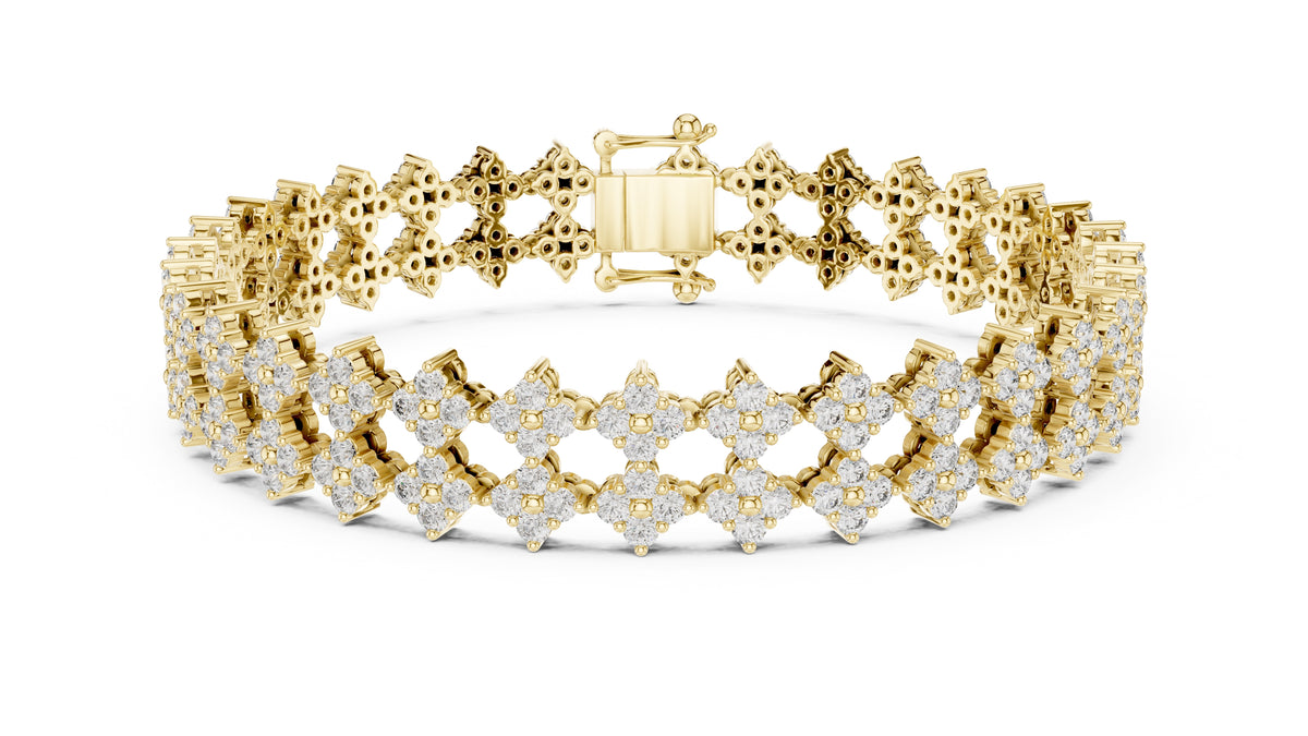 Floral Cluster Diamond Link Lab-Grown Tennis Bracelet Yellow Gold