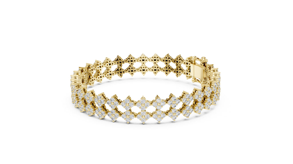 Floral Cluster Diamond Link Lab-Grown Tennis Bracelet Yellow Gold