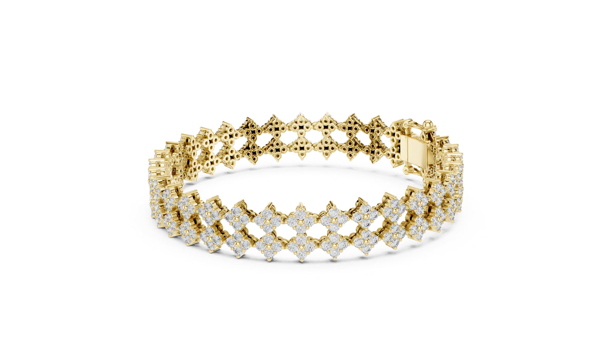 Floral Cluster Diamond Link Lab-Grown Tennis Bracelet Yellow Gold