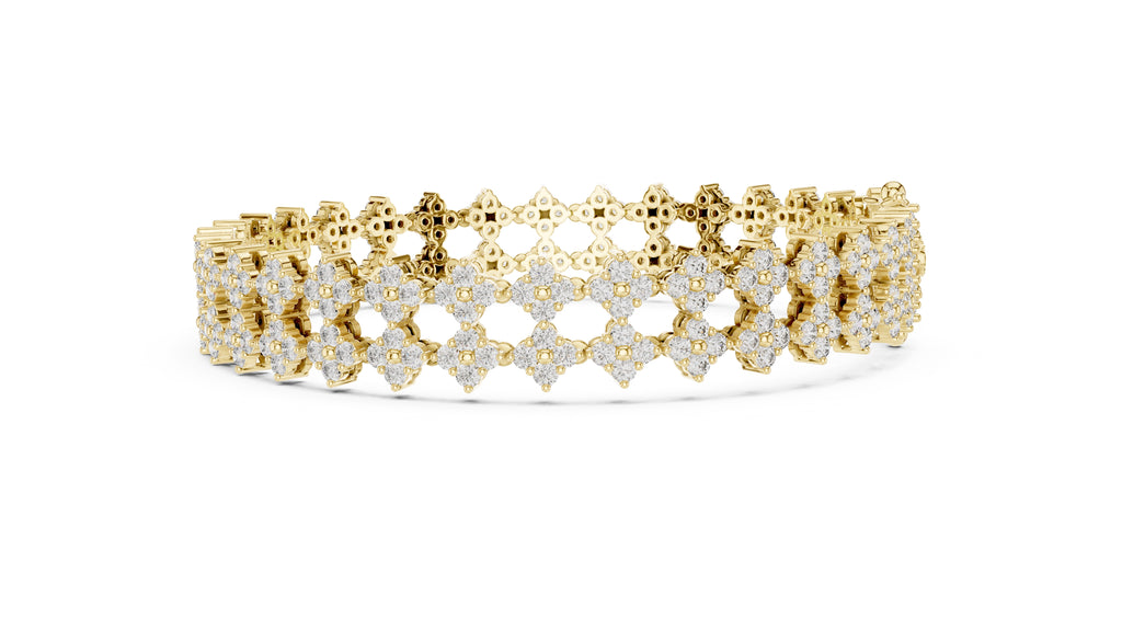 Floral Cluster Diamond Link Lab-Grown Tennis Bracelet Yellow Gold