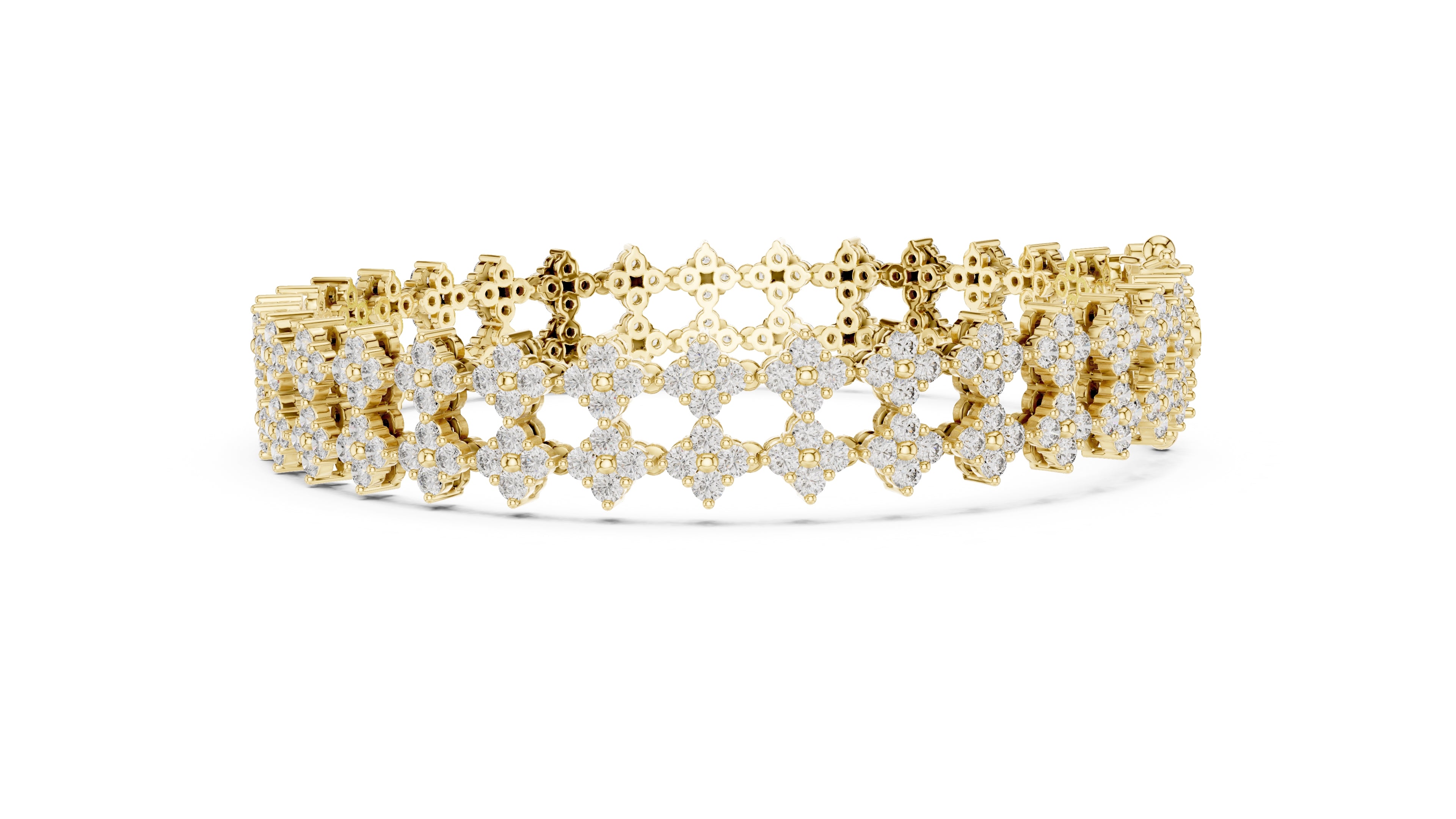 Floral Cluster Diamond Link Lab-Grown Tennis Bracelet Yellow Gold