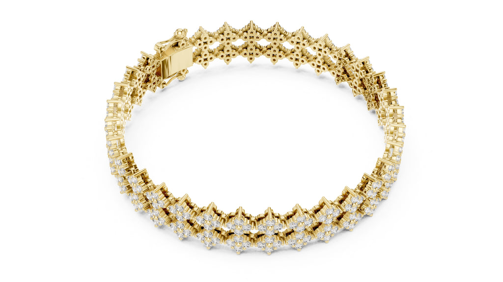 Floral Cluster Diamond Link Lab-Grown Tennis Bracelet Yellow Gold