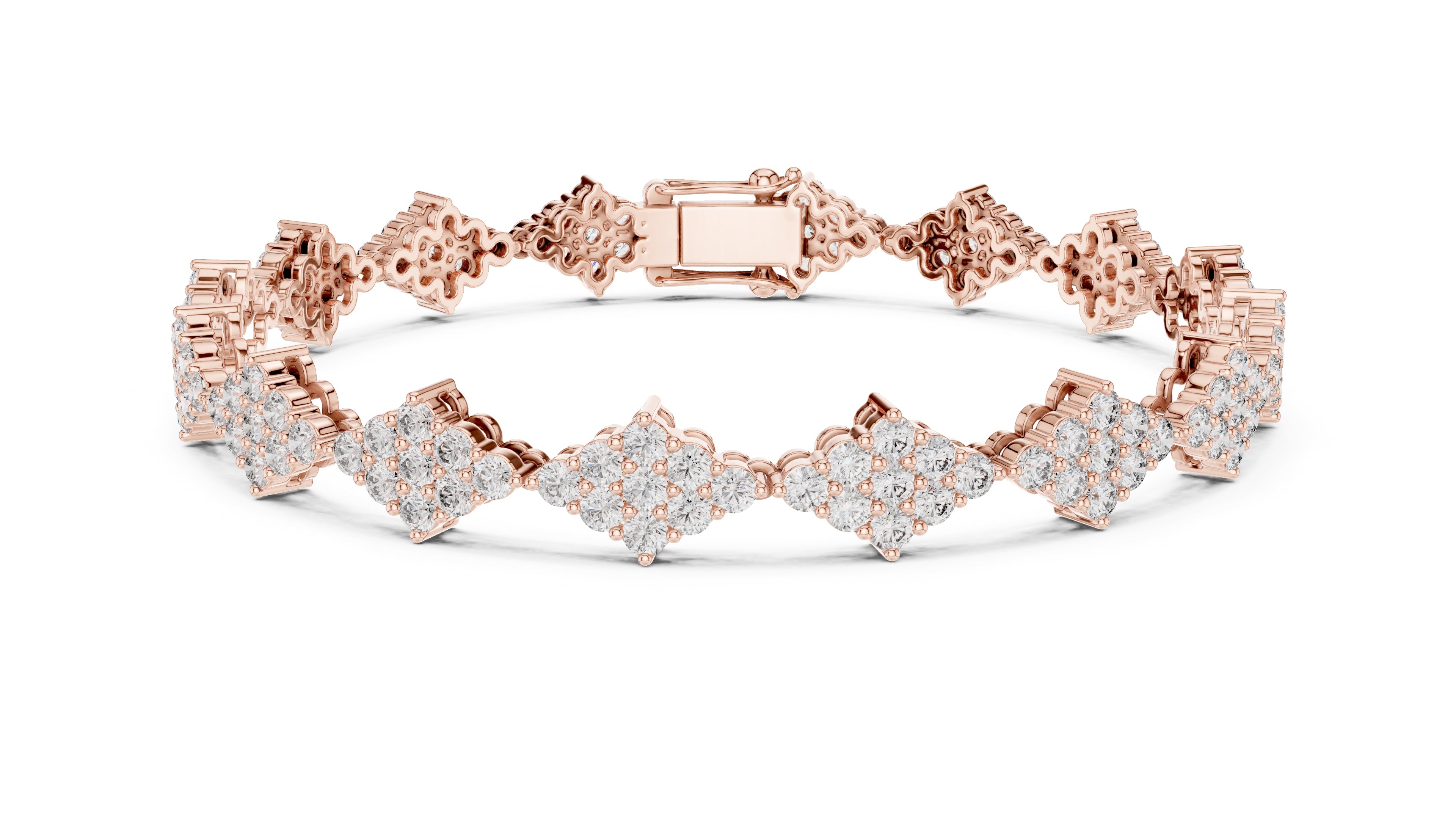 Geometric Diamond Cluster Lab-Grown Tennis Bracelet Rose Gold