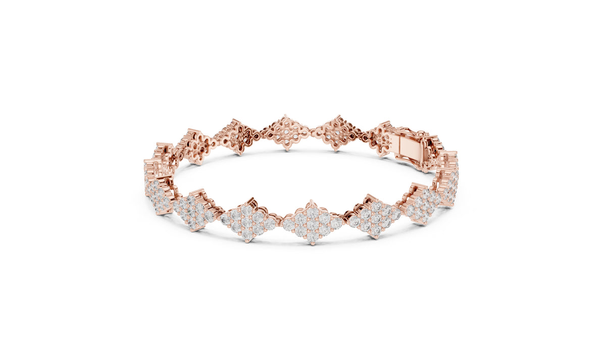 Geometric Diamond Cluster Lab-Grown Tennis Bracelet Rose Gold
