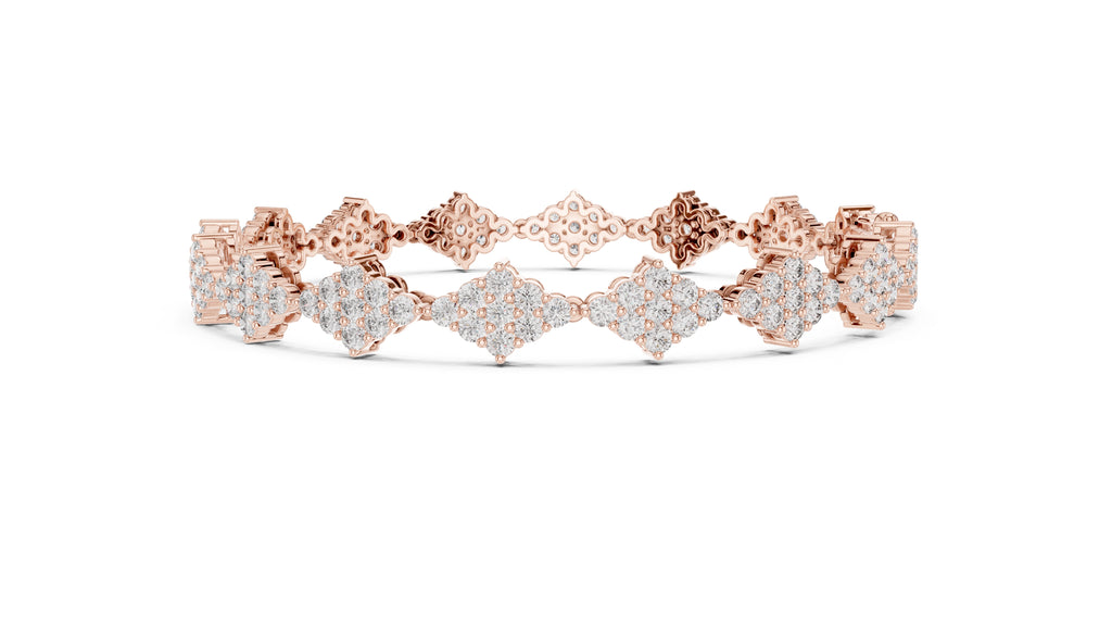 Geometric Diamond Cluster Lab-Grown Tennis Bracelet Rose Gold
