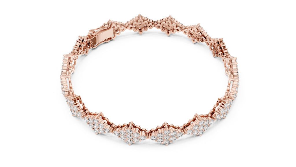 Geometric Diamond Cluster Lab-Grown Tennis Bracelet Rose Gold