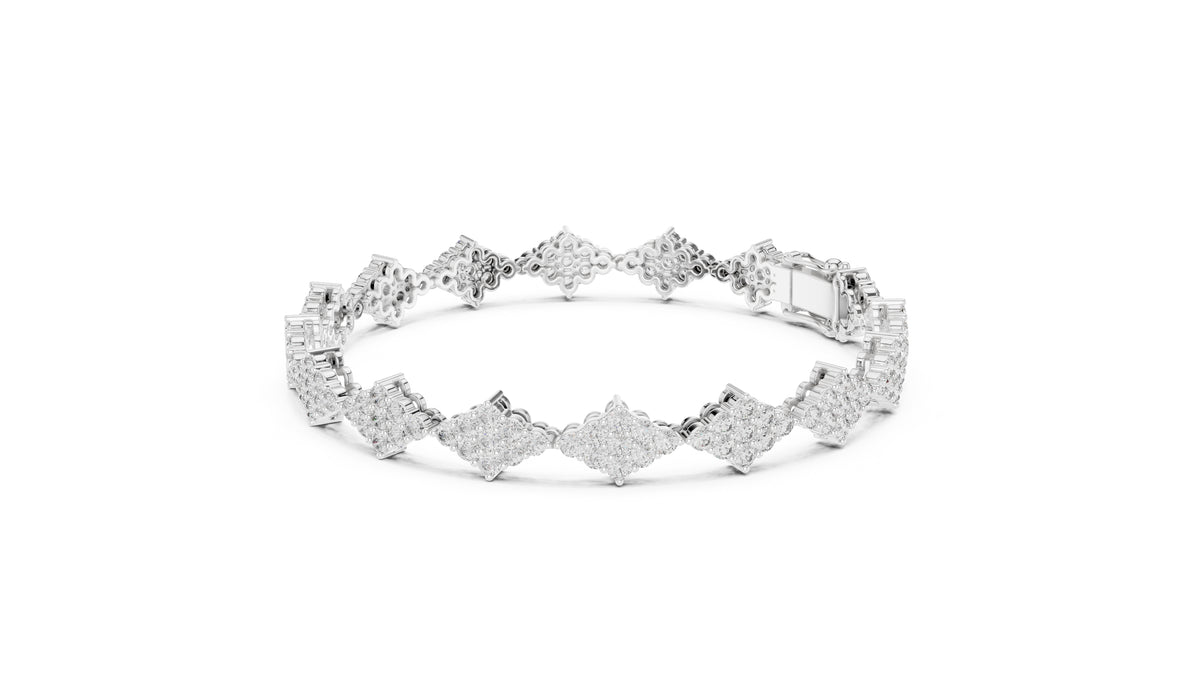 Geometric Diamond Cluster Lab-Grown Tennis Bracelet White Gold