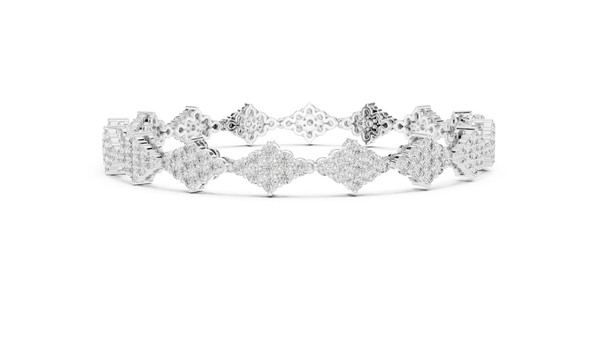Geometric Diamond Cluster Lab-Grown Tennis Bracelet White Gold