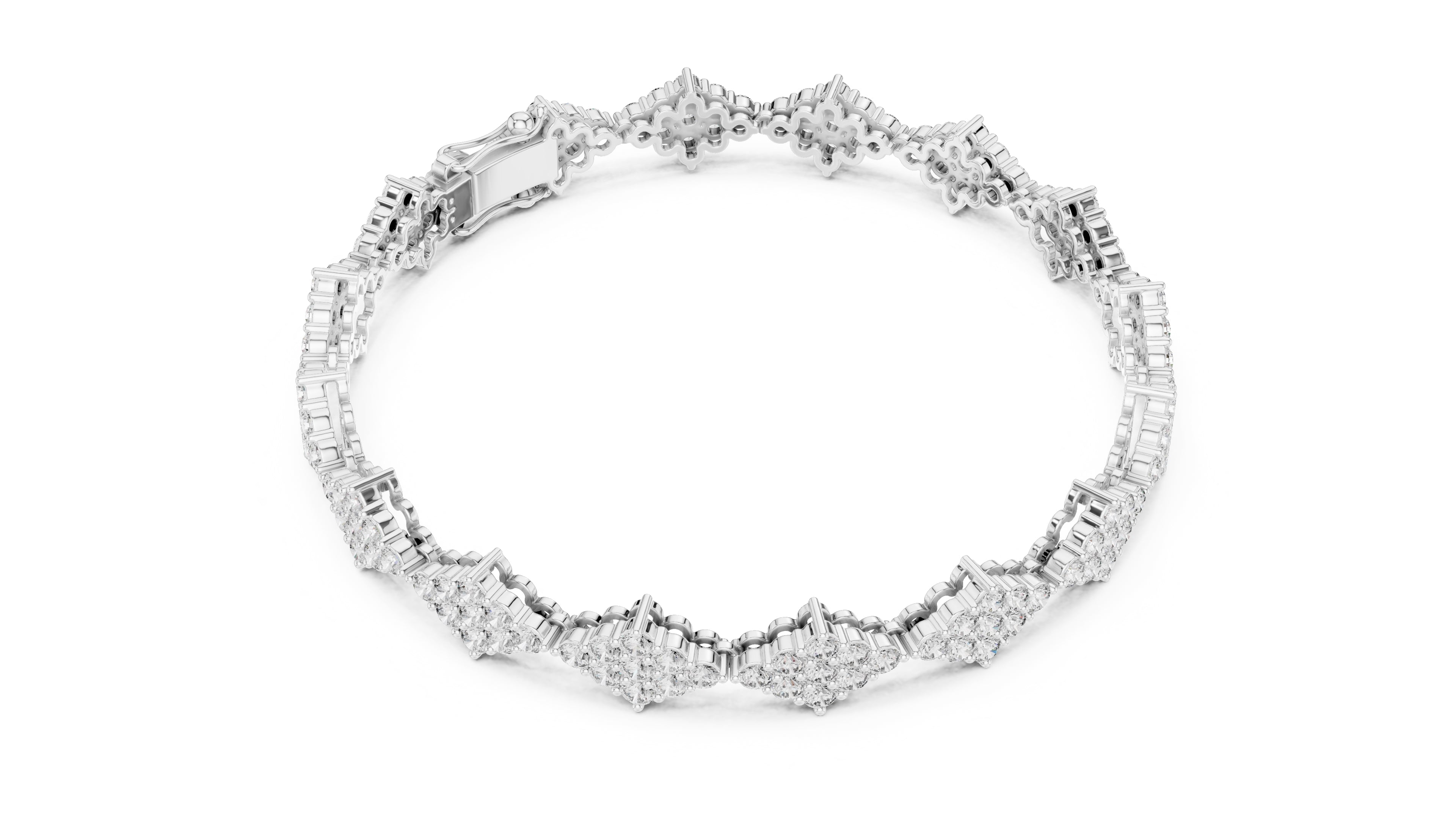Geometric Diamond Cluster Lab-Grown Tennis Bracelet White Gold