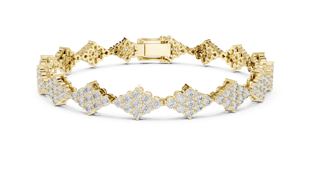 Geometric Diamond Cluster Lab-Grown Tennis Bracelet Yellow Gold