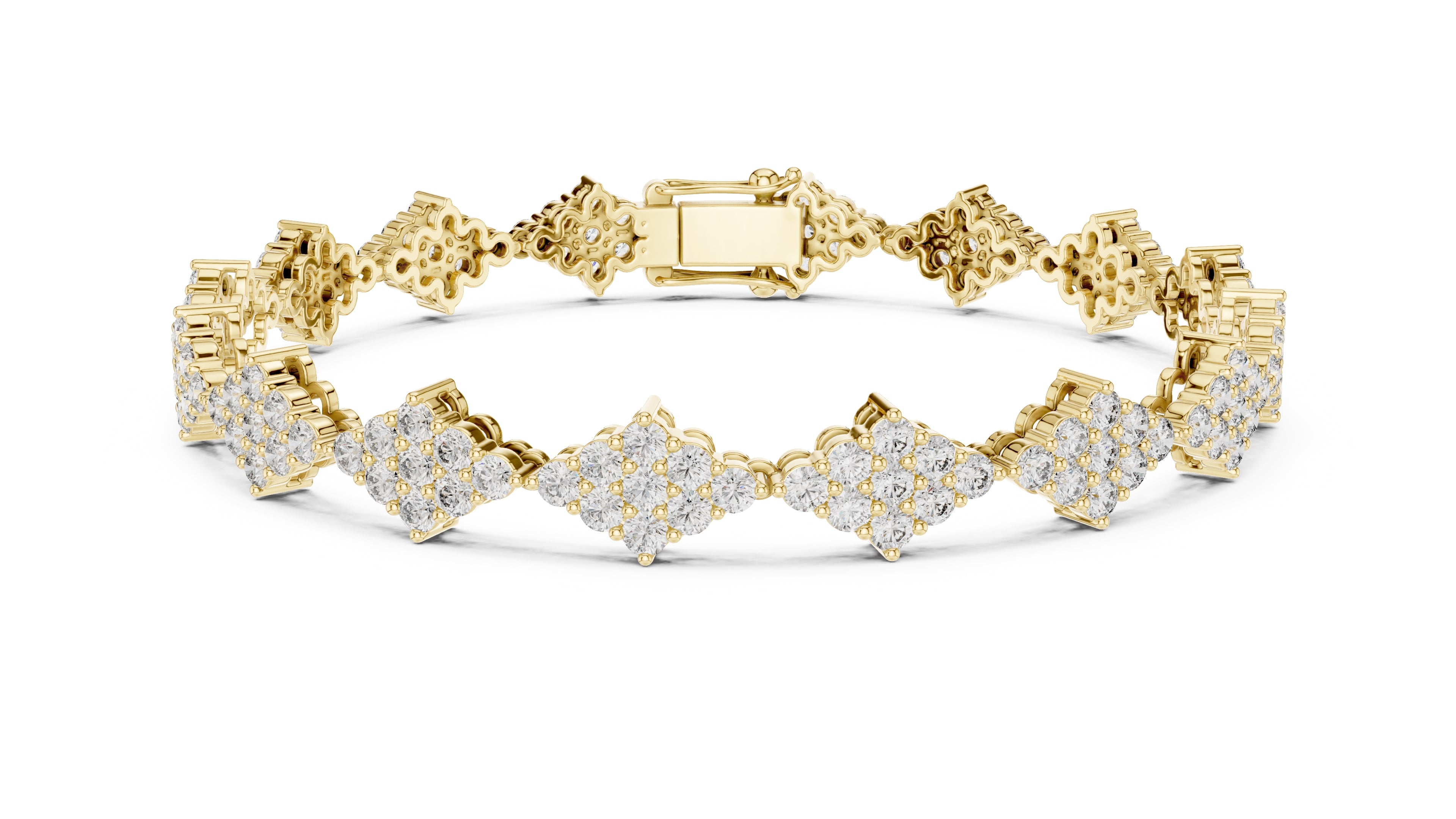 Geometric Diamond Cluster Lab-Grown Tennis Bracelet Yellow Gold