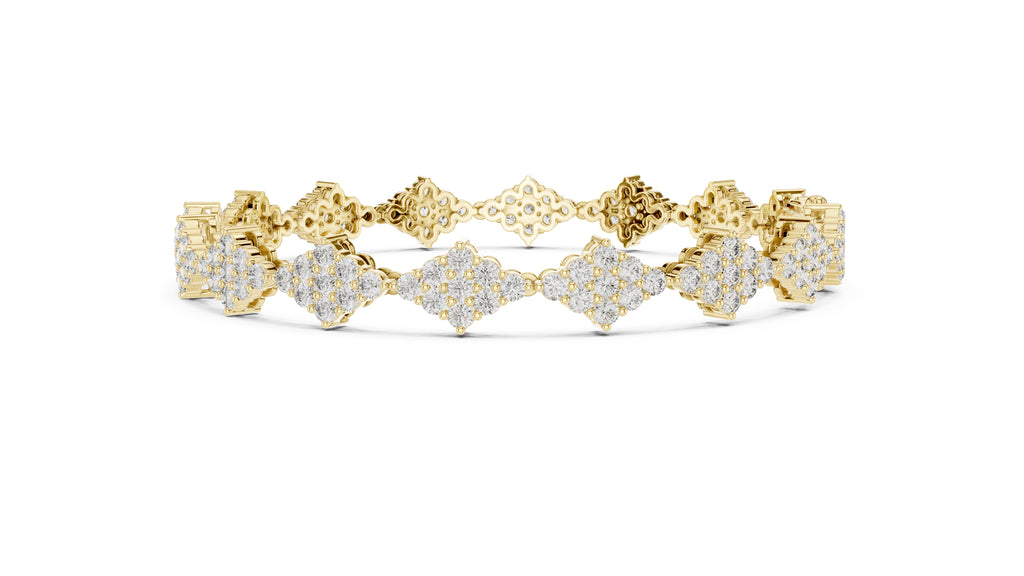 Geometric Diamond Cluster Lab-Grown Tennis Bracelet Yellow Gold
