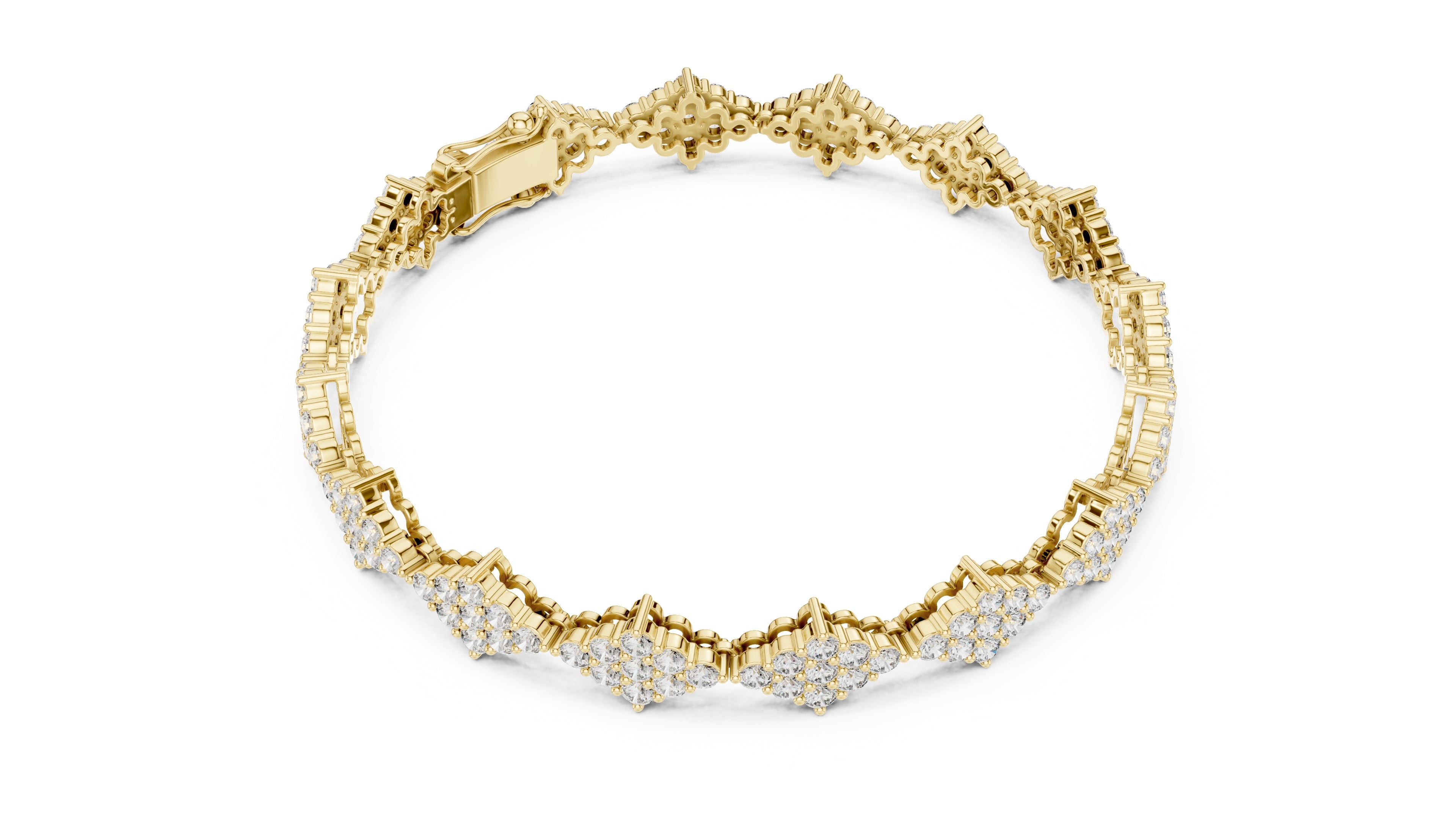 Geometric Diamond Cluster Lab-Grown Tennis Bracelet Yellow Gold