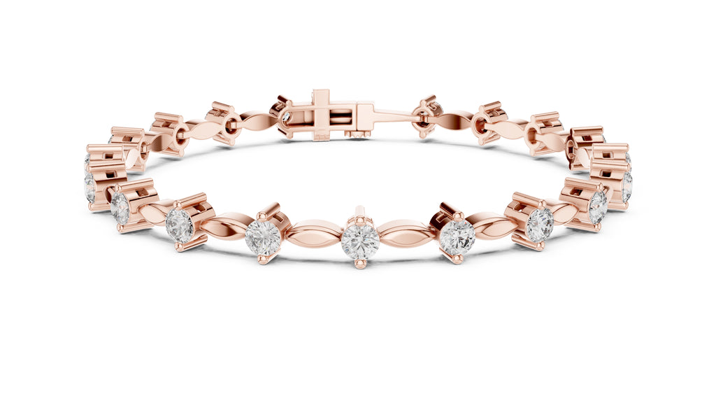 Marquise Metal Link & Round Lab-Grown Tennis Bracelet Rose Gold