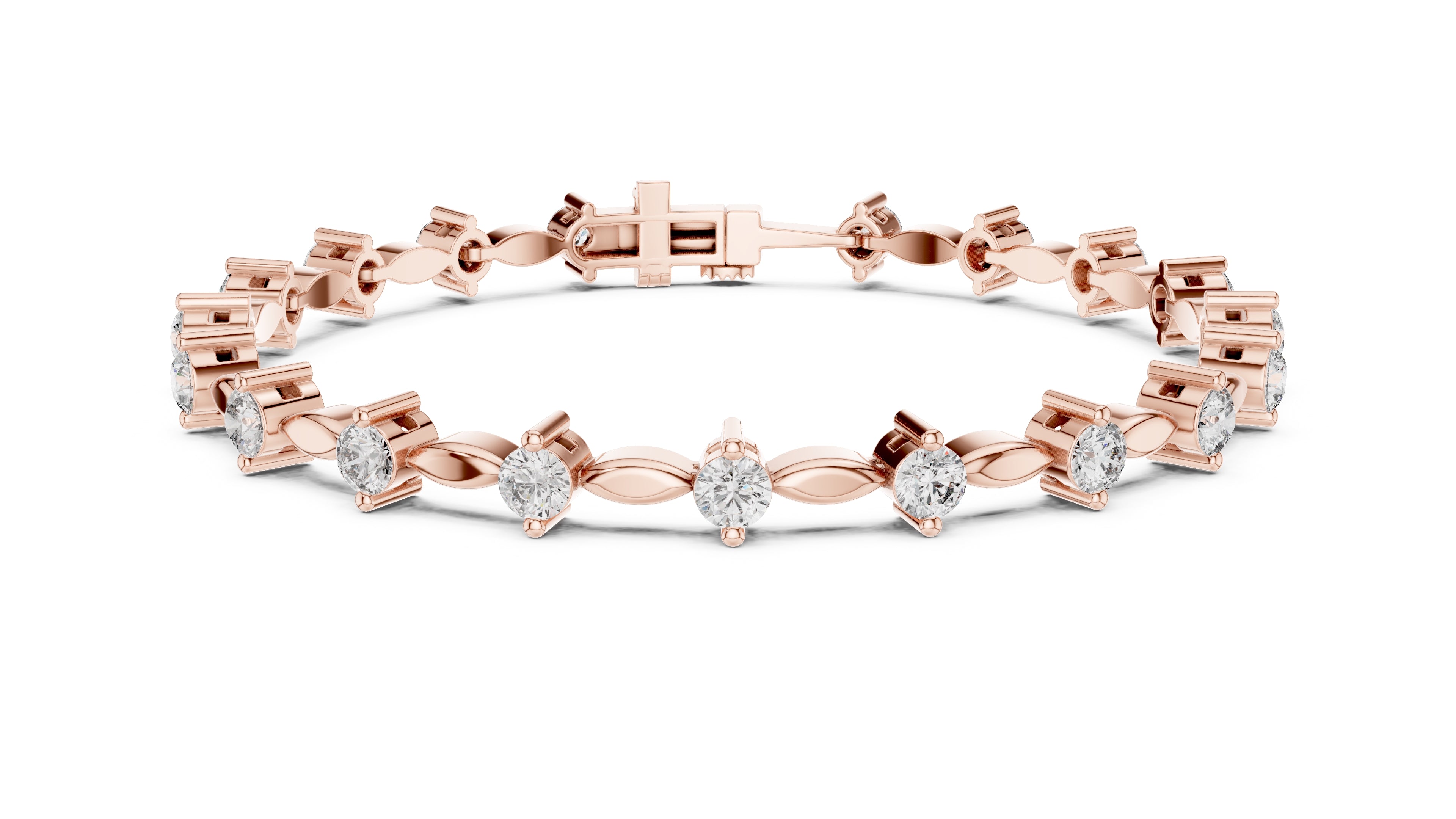 Marquise Metal Link & Round Lab-Grown Tennis Bracelet Rose Gold