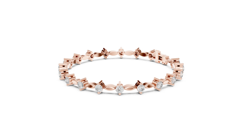Marquise Metal Link & Round Lab-Grown Tennis Bracelet Rose Gold