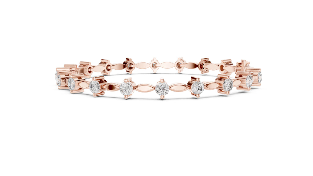 Marquise Metal Link & Round Lab-Grown Tennis Bracelet Rose Gold
