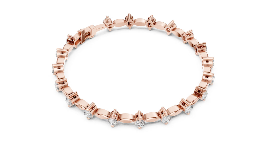 Marquise Metal Link & Round Lab-Grown Tennis Bracelet Rose Gold