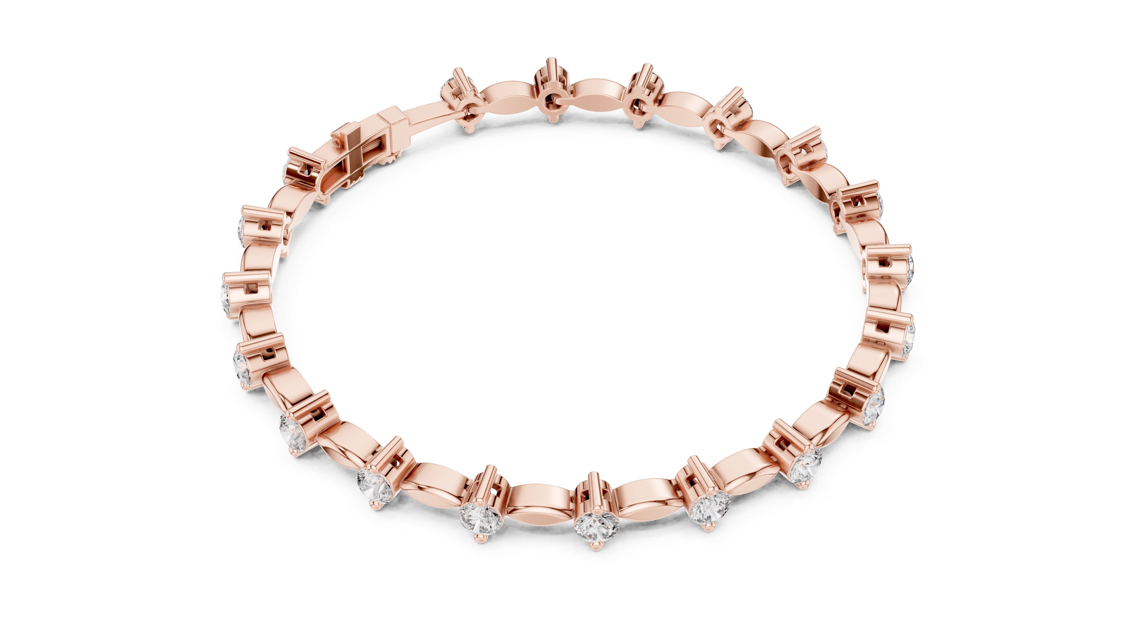 Marquise Metal Link & Round Lab-Grown Tennis Bracelet Rose Gold