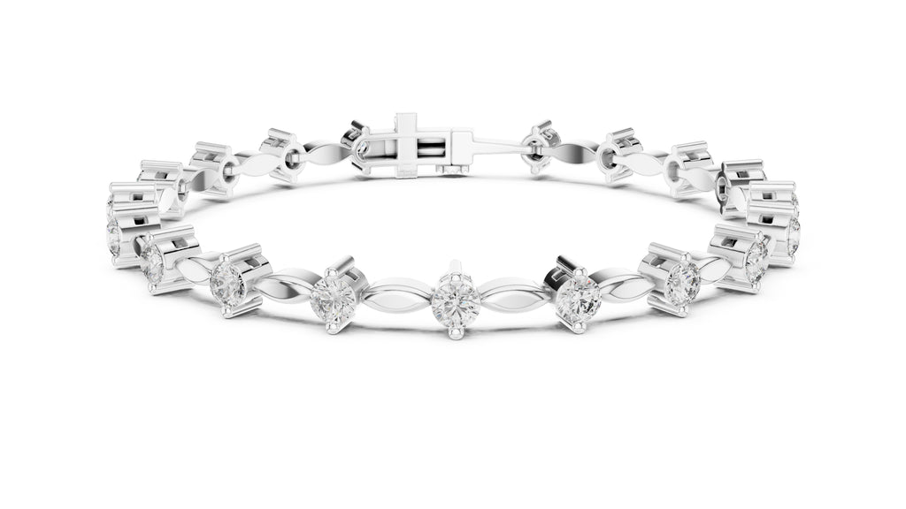 Marquise Metal Link & Round Lab-Grown Tennis Bracelet White Gold