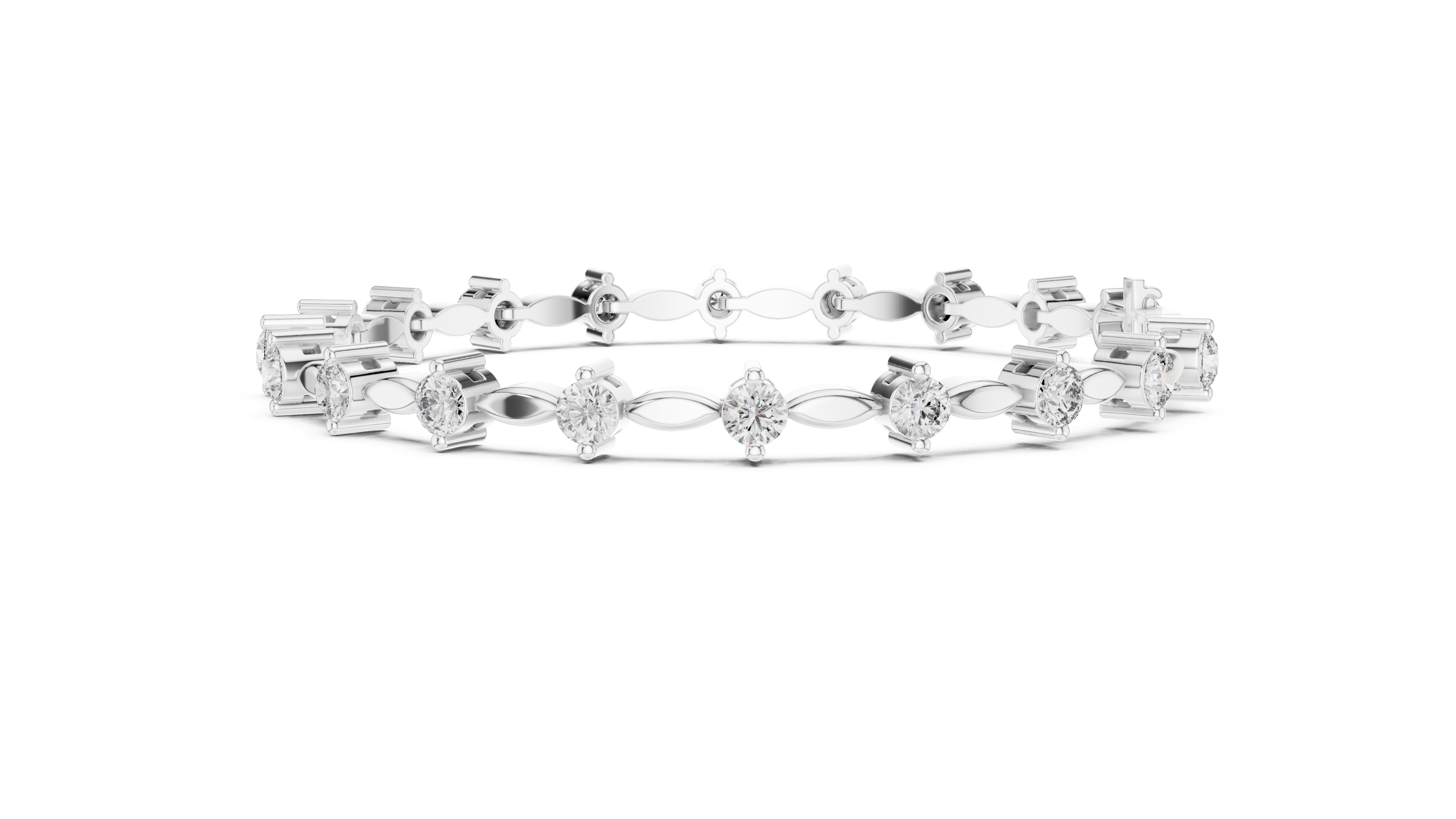 Marquise Metal Link & Round Lab-Grown Tennis Bracelet White Gold