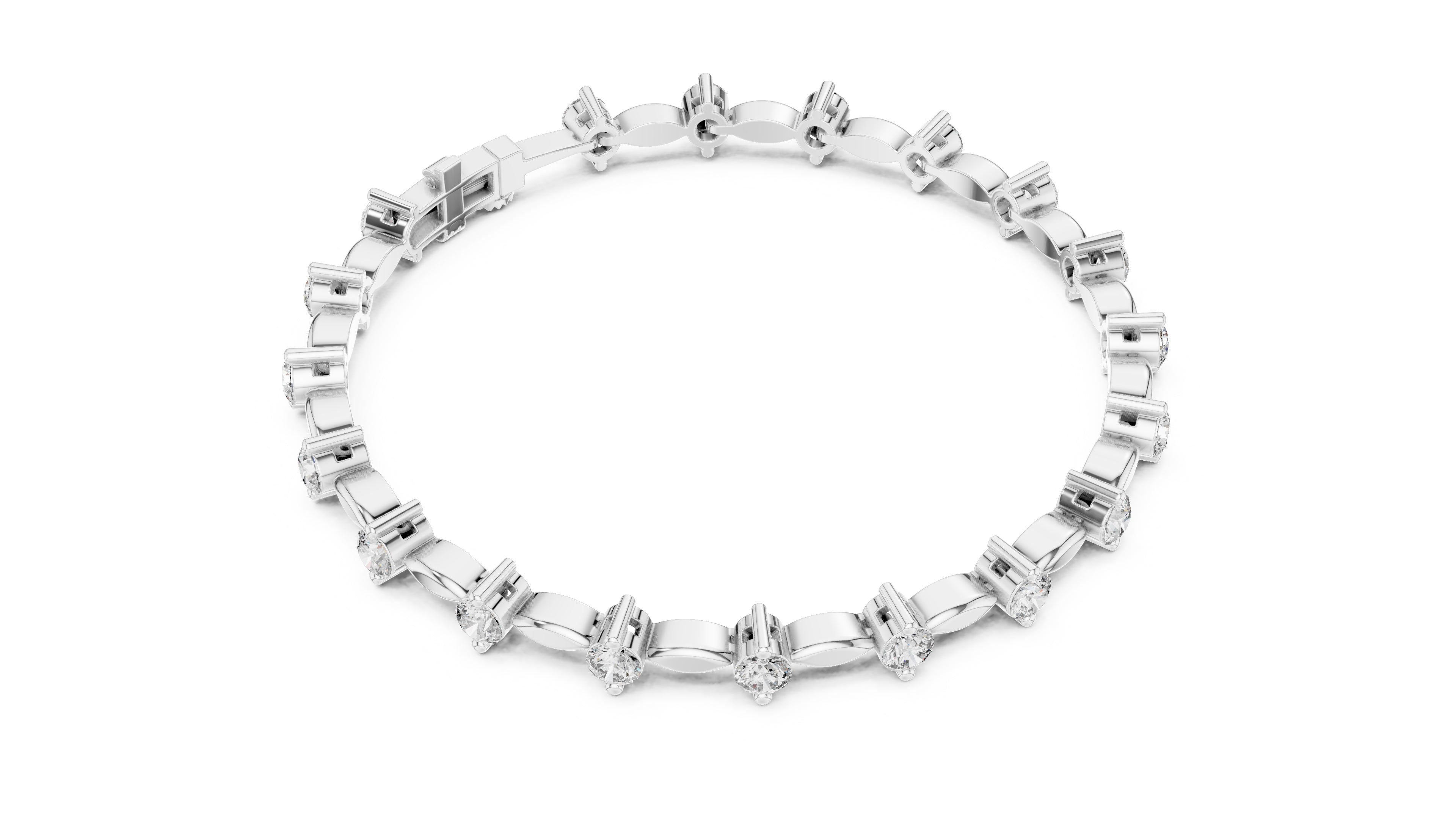 Marquise Metal Link & Round Lab-Grown Tennis Bracelet White Gold