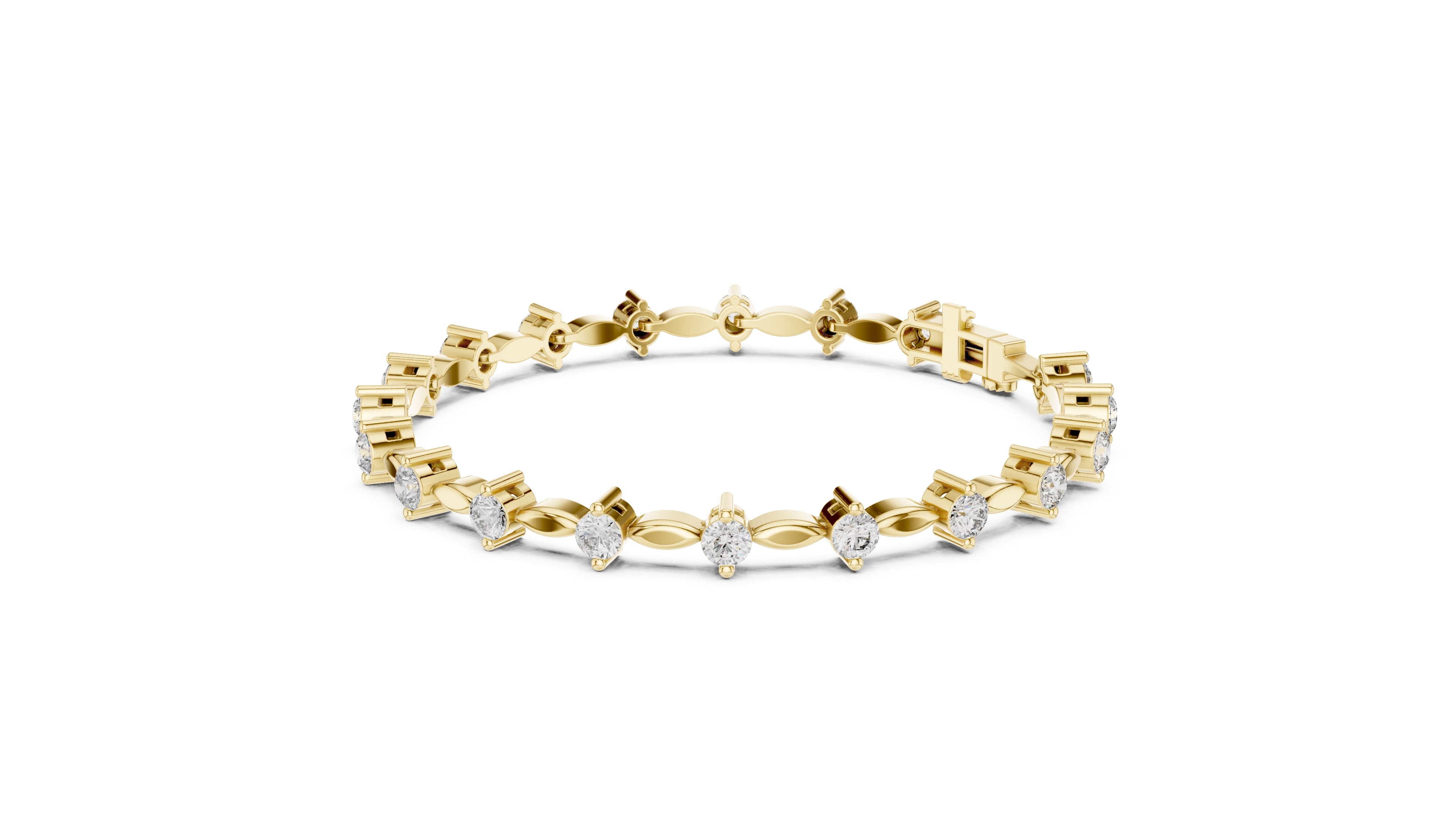 Marquise Metal Link & Round Lab-Grown Tennis Bracelet Yellow Gold