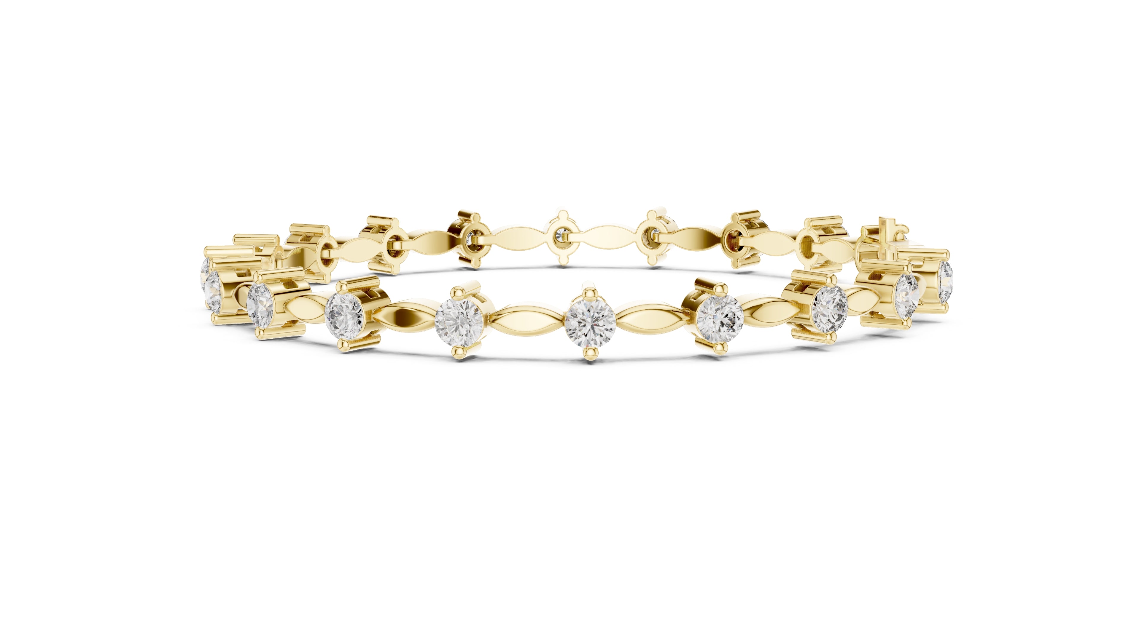 Marquise Metal Link & Round Lab-Grown Tennis Bracelet Yellow Gold