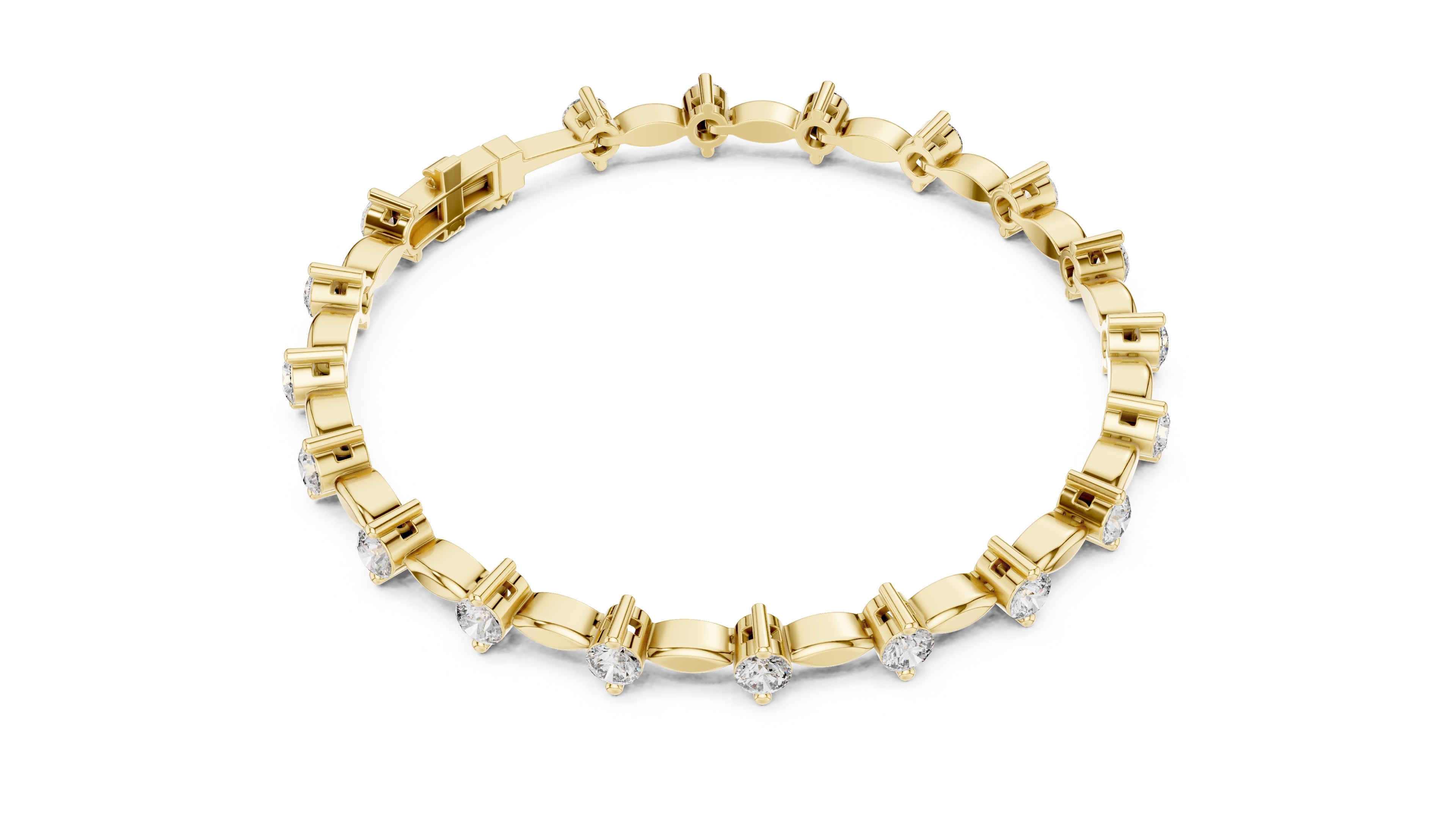 Marquise Metal Link & Round Lab-Grown Tennis Bracelet Yellow Gold