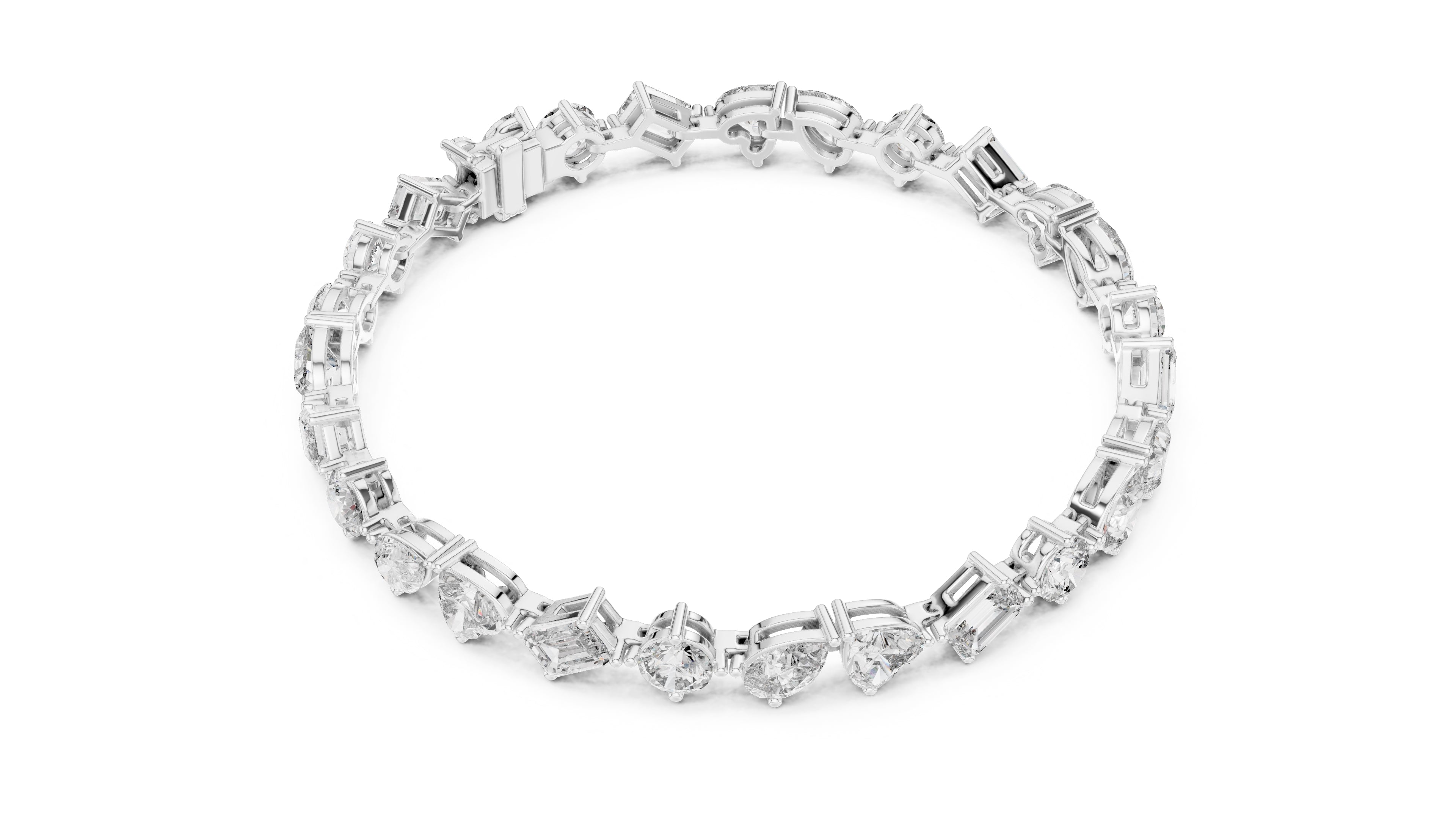 Mixed-Shape Fancy Lab-Grown Tennis Bracelet White Gold