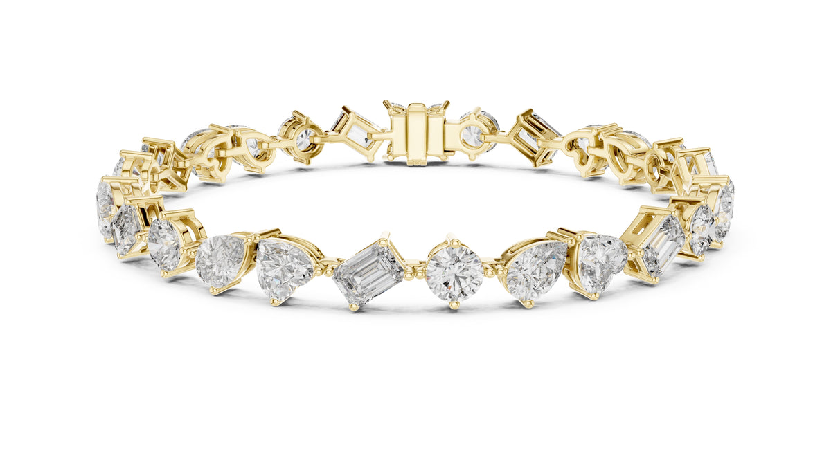 Mixed-Shape Fancy Lab-Grown Tennis Bracelet Yellow Gold