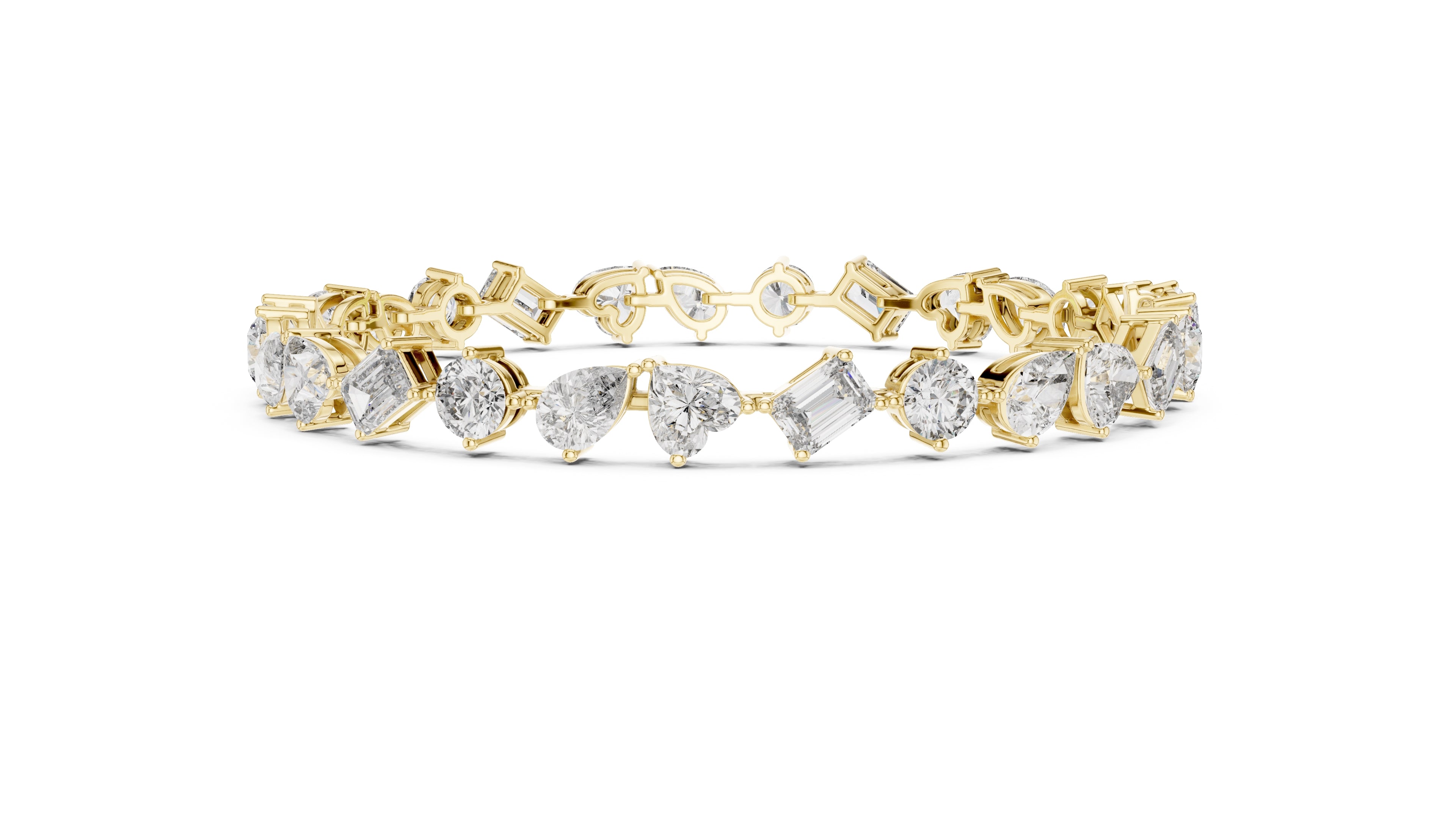 Mixed-Shape Fancy Lab-Grown Tennis Bracelet Yellow Gold