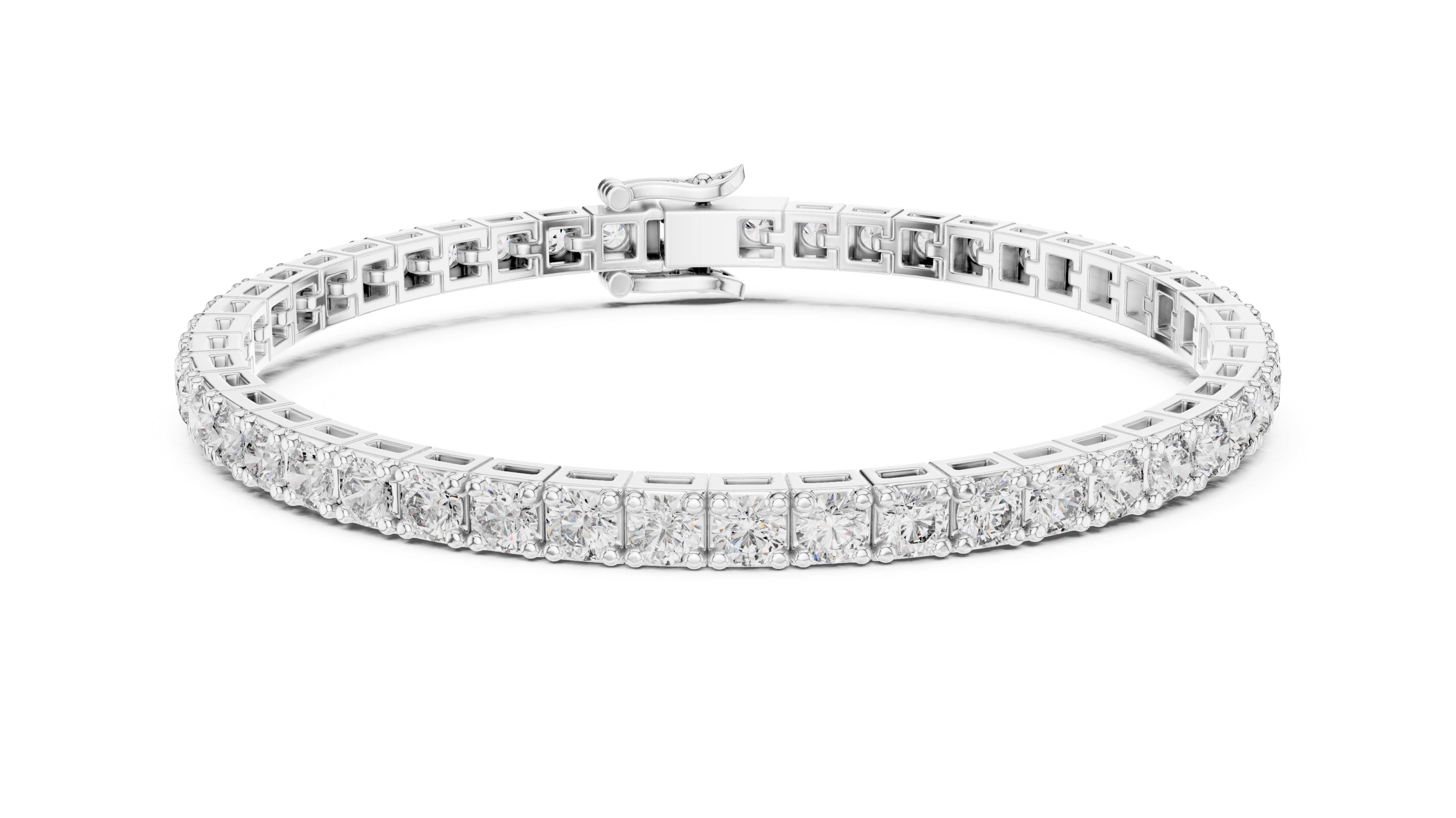 Architectural Square Basket Lab-Grown Tennis Bracelet White Gold