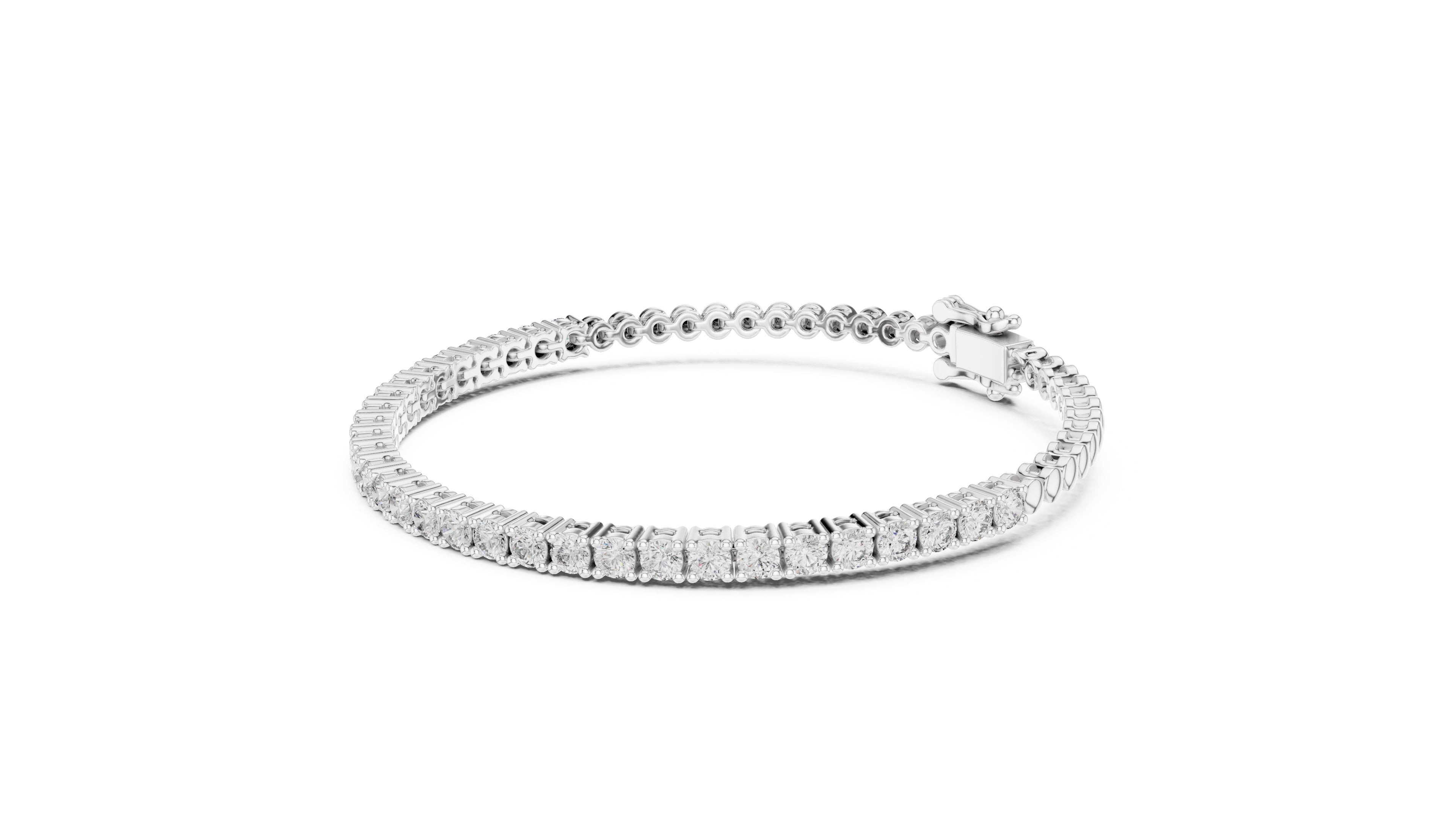 Delicate Prong-Set Round Lab-Grown Tennis Bracelet White Gold
