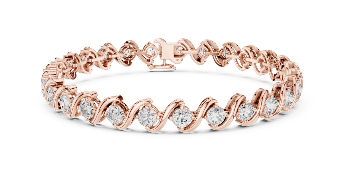 S-Curve Link Round Lab-Grown Tennis Bracelet Rose Gold