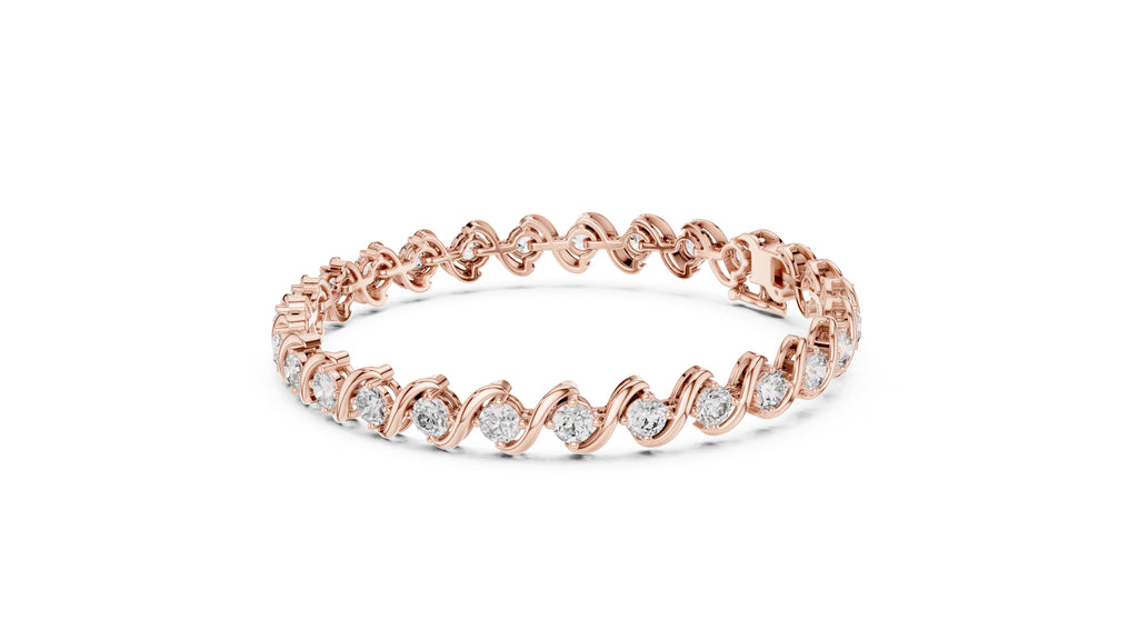 S-Curve Link Round Lab-Grown Tennis Bracelet Rose Gold