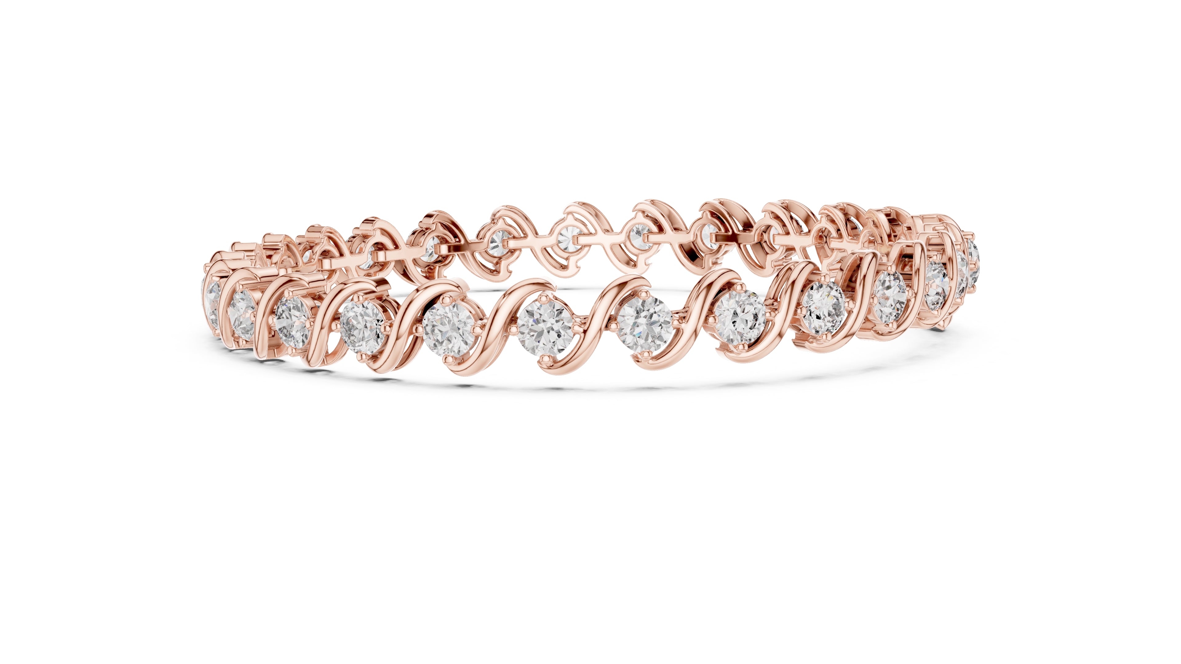 S-Curve Link Round Lab-Grown Tennis Bracelet Rose Gold