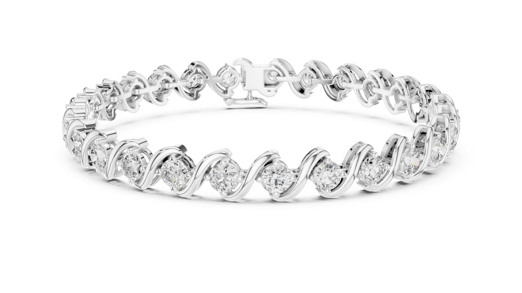 S-Curve Link Round Lab-Grown Tennis Bracelet White Gold