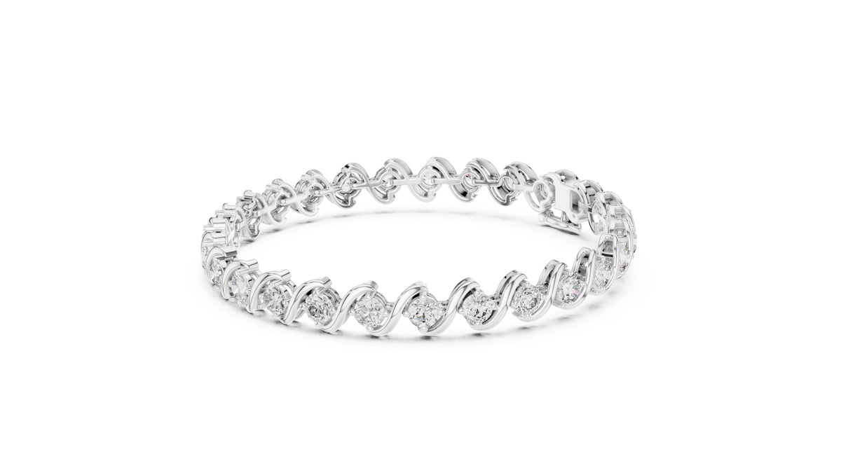 S-Curve Link Round Lab-Grown Tennis Bracelet White Gold