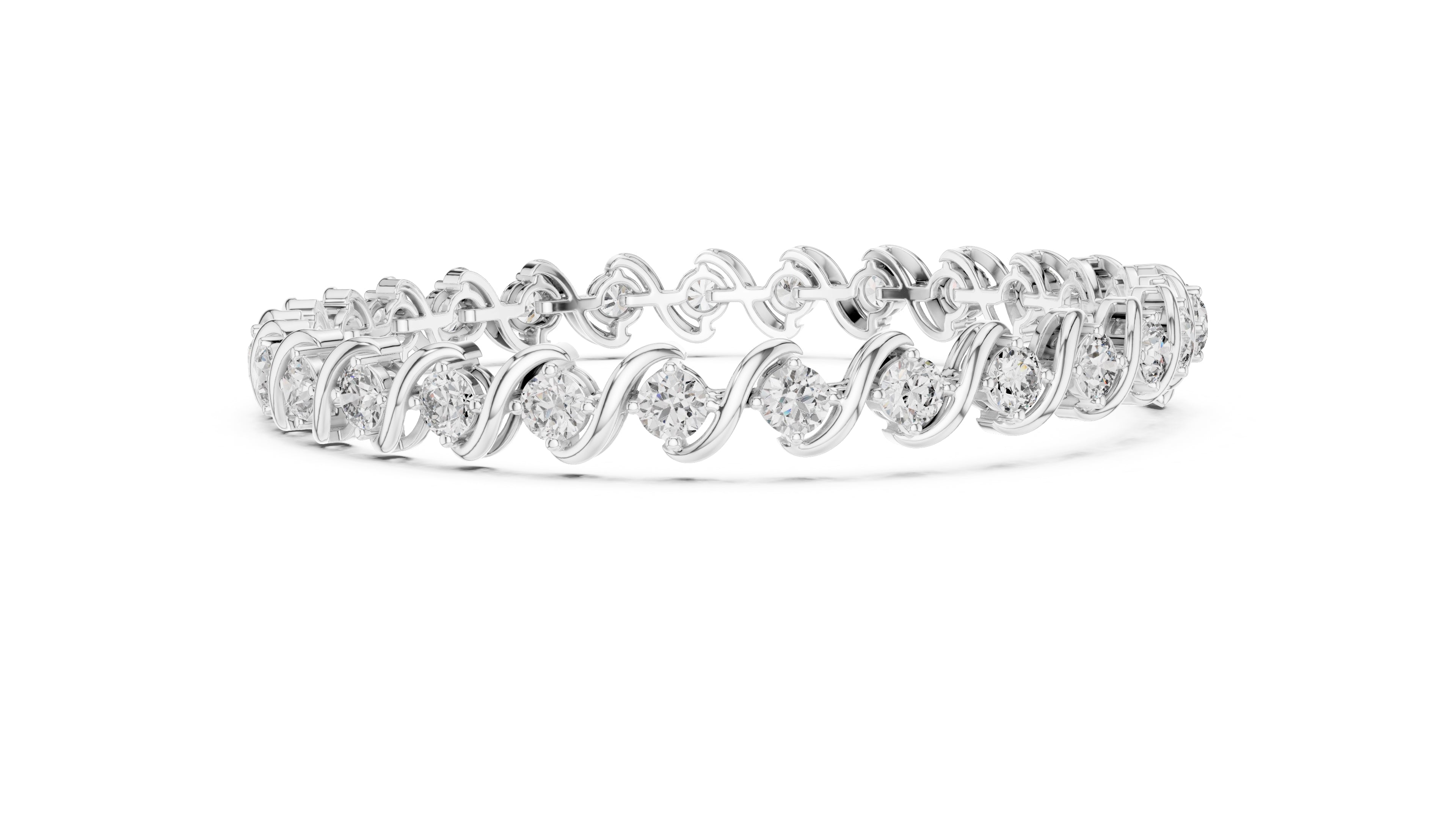 S-Curve Link Round Lab-Grown Tennis Bracelet White Gold