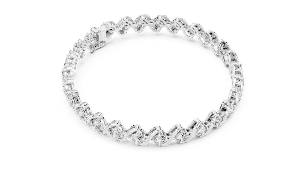 S-Curve Link Round Lab-Grown Tennis Bracelet White Gold