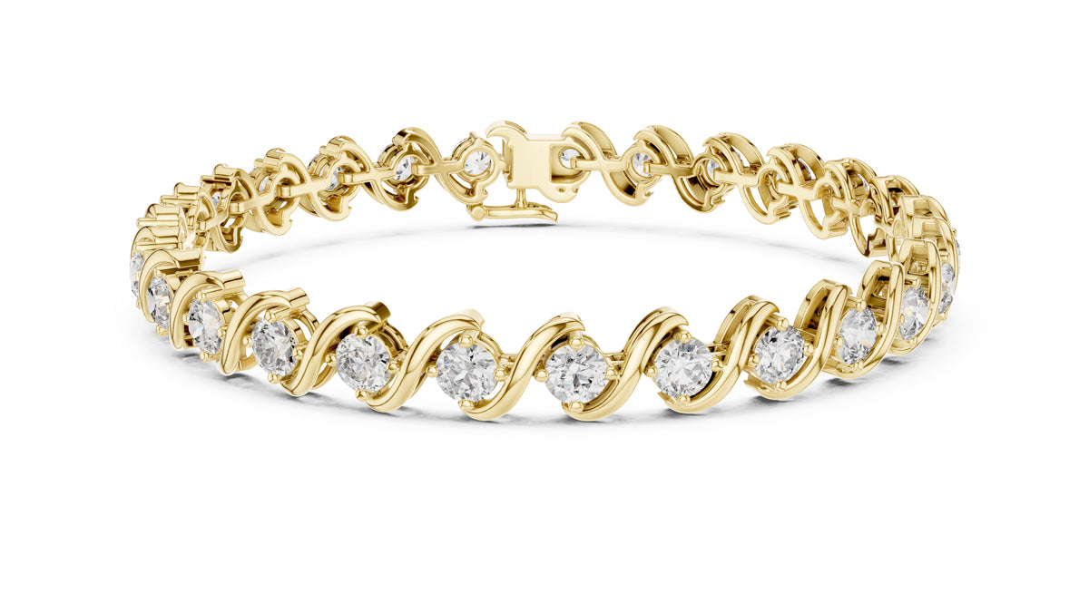 S-Curve Link Round Lab-Grown Tennis Bracelet Yellow Gold