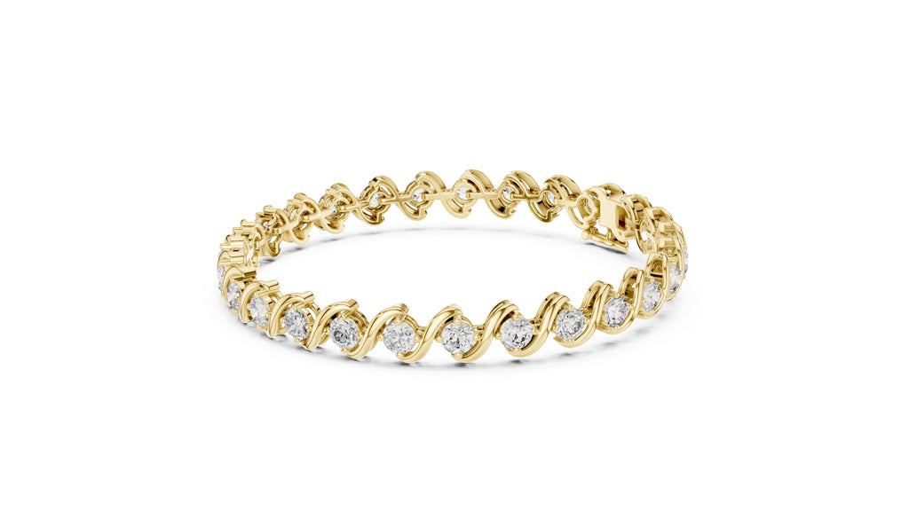 S-Curve Link Round Lab-Grown Tennis Bracelet Yellow Gold