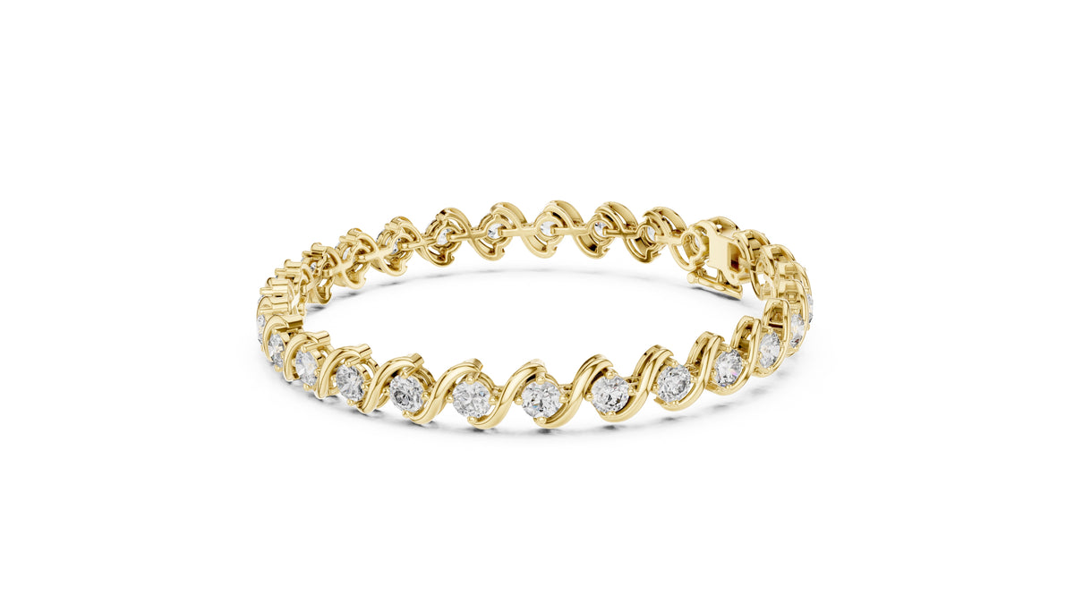 S-Curve Link Round Lab-Grown Tennis Bracelet Yellow Gold