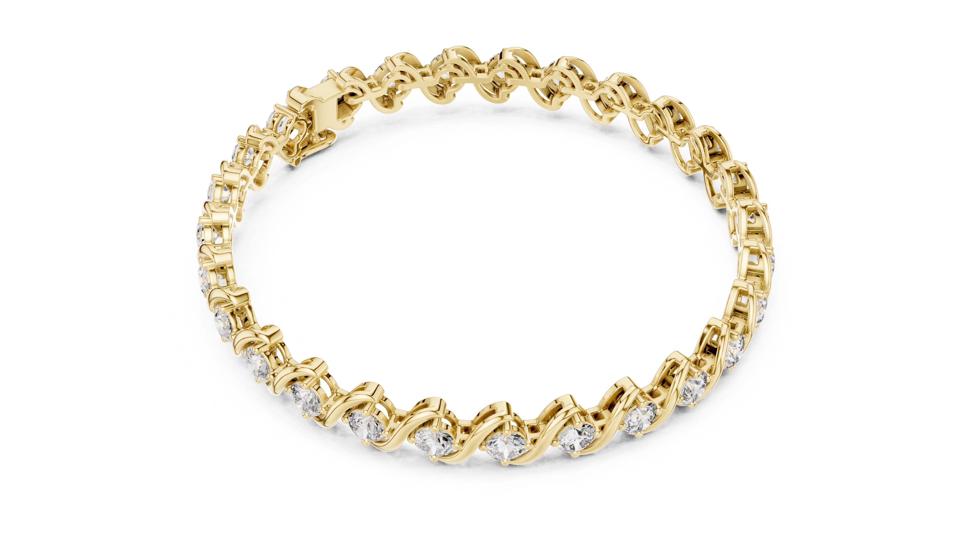 S-Curve Link Round Lab-Grown Tennis Bracelet Yellow Gold