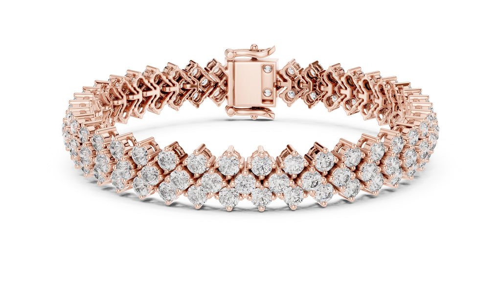Triple-Row Cluster Lab-Grown Tennis Bracelet Rose Gold