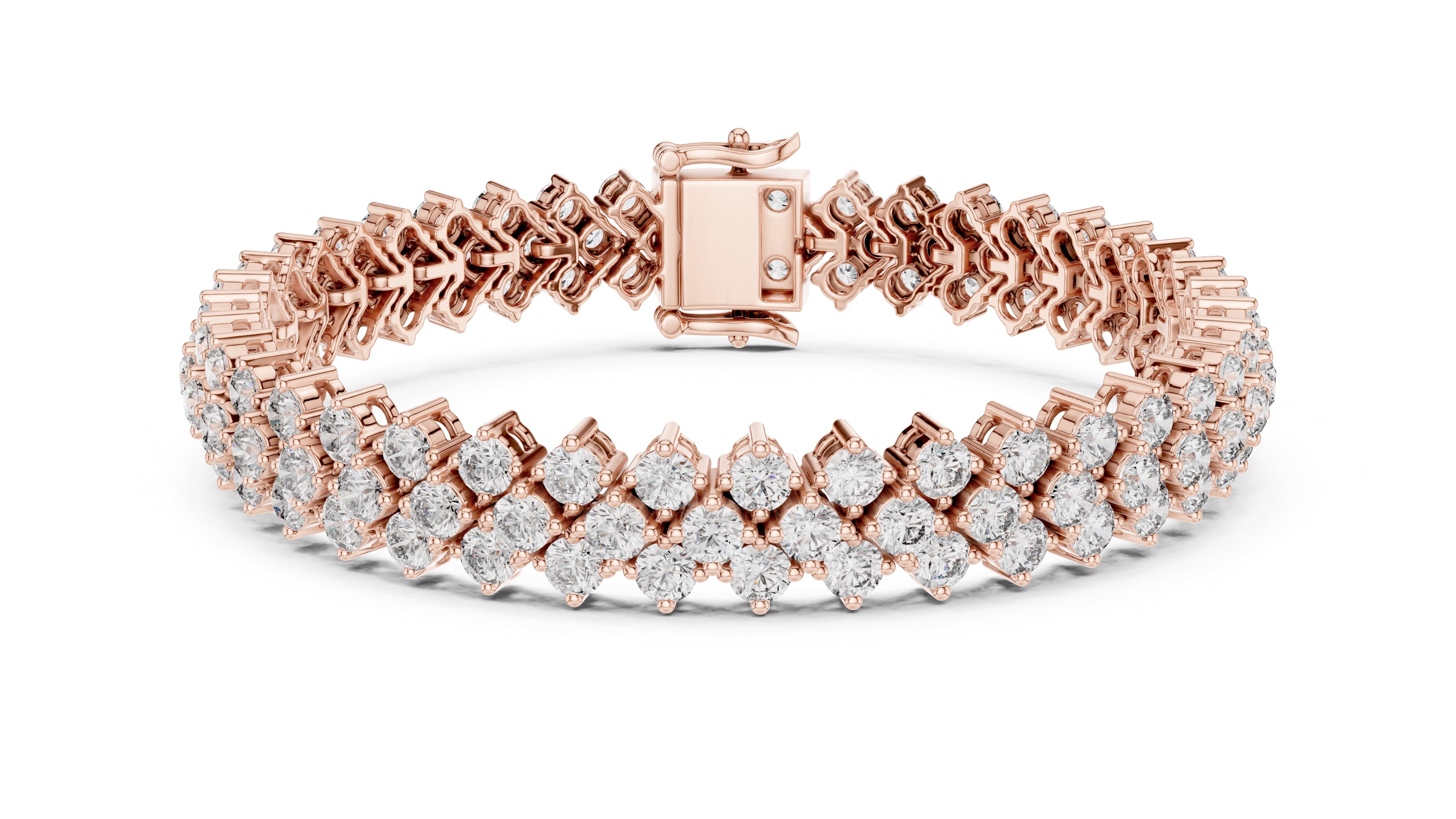 Triple-Row Cluster Lab-Grown Tennis Bracelet Rose Gold