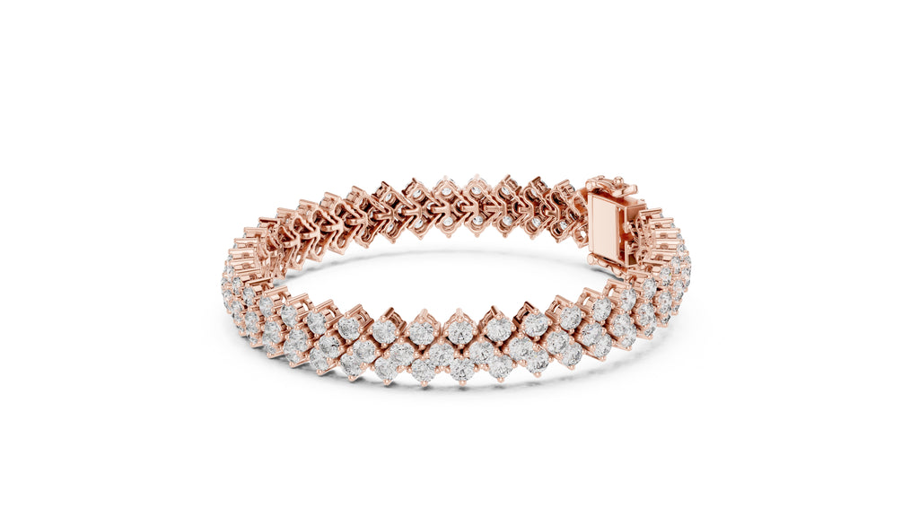 Triple-Row Cluster Lab-Grown Tennis Bracelet Rose Gold